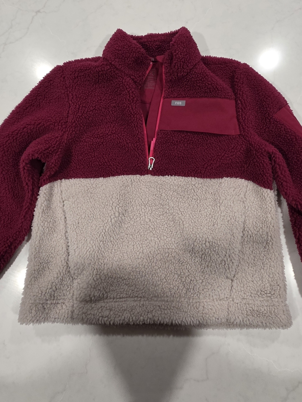 Figs High Pile Fleece Two-Tone Deep Burgundy and Bone Pullover